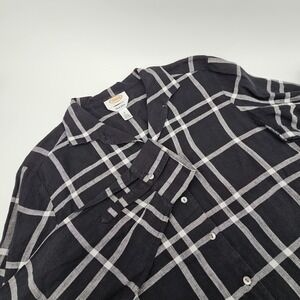 Women's Talbots Irish Linen Long Sleeve Shirt Black White Wide Plaid Size 12